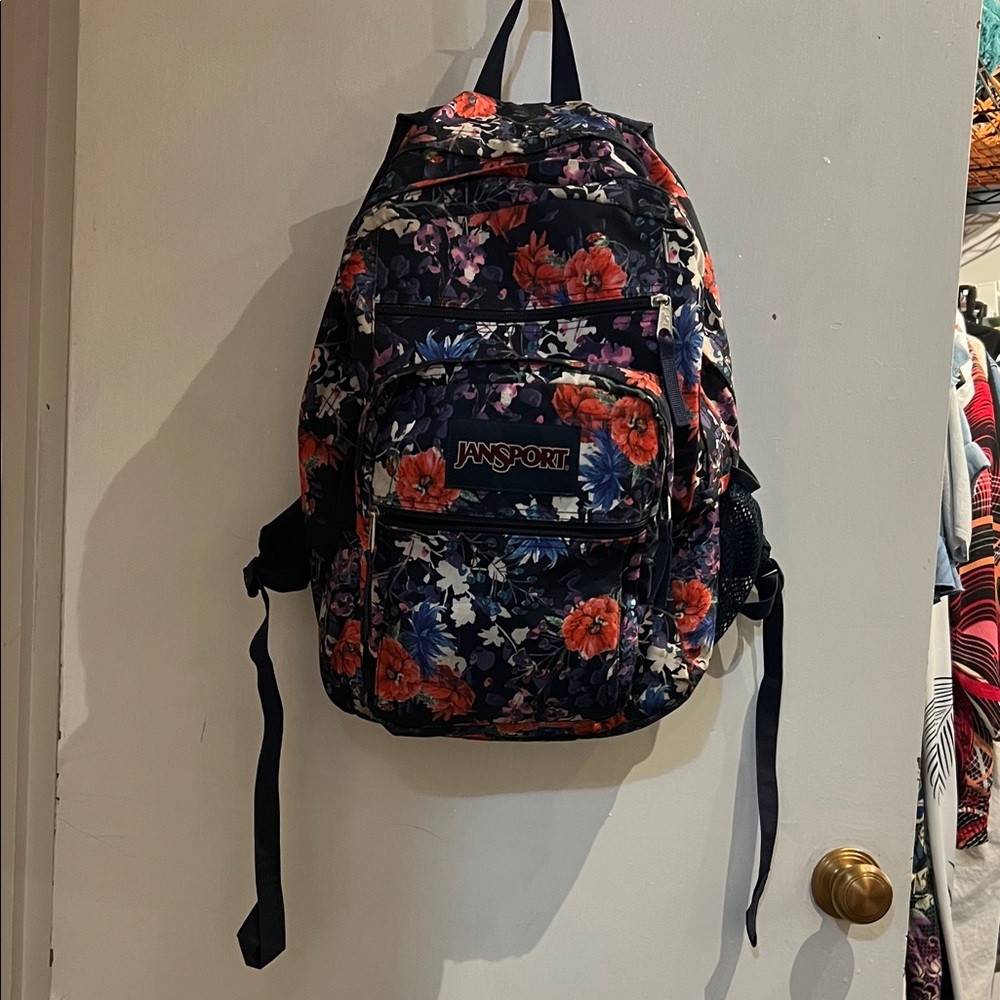 Jansport Women's Backpack - Black with Red Floral Design